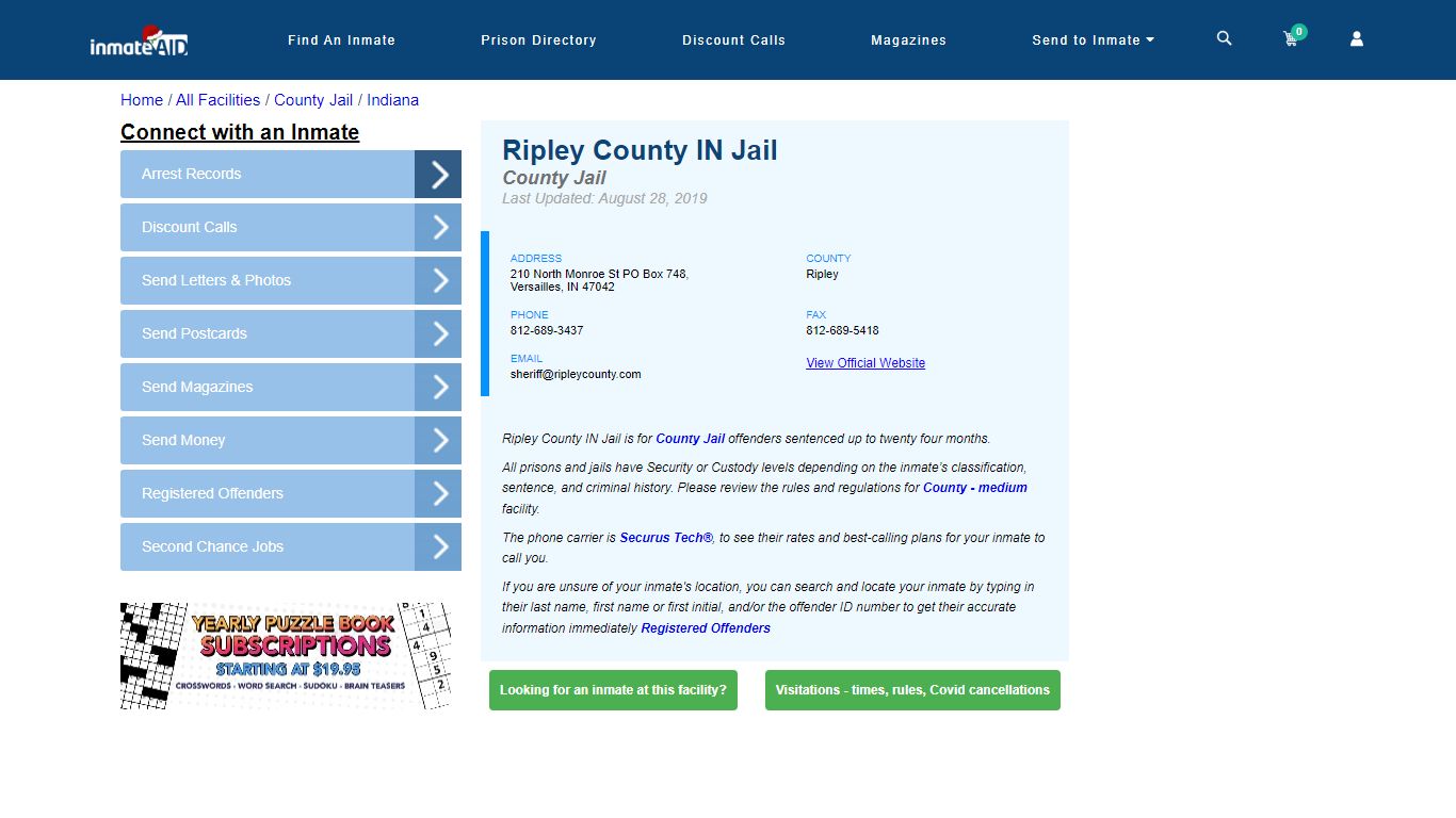 Ripley County IN Jail - Inmate Locator - Versailles, IN