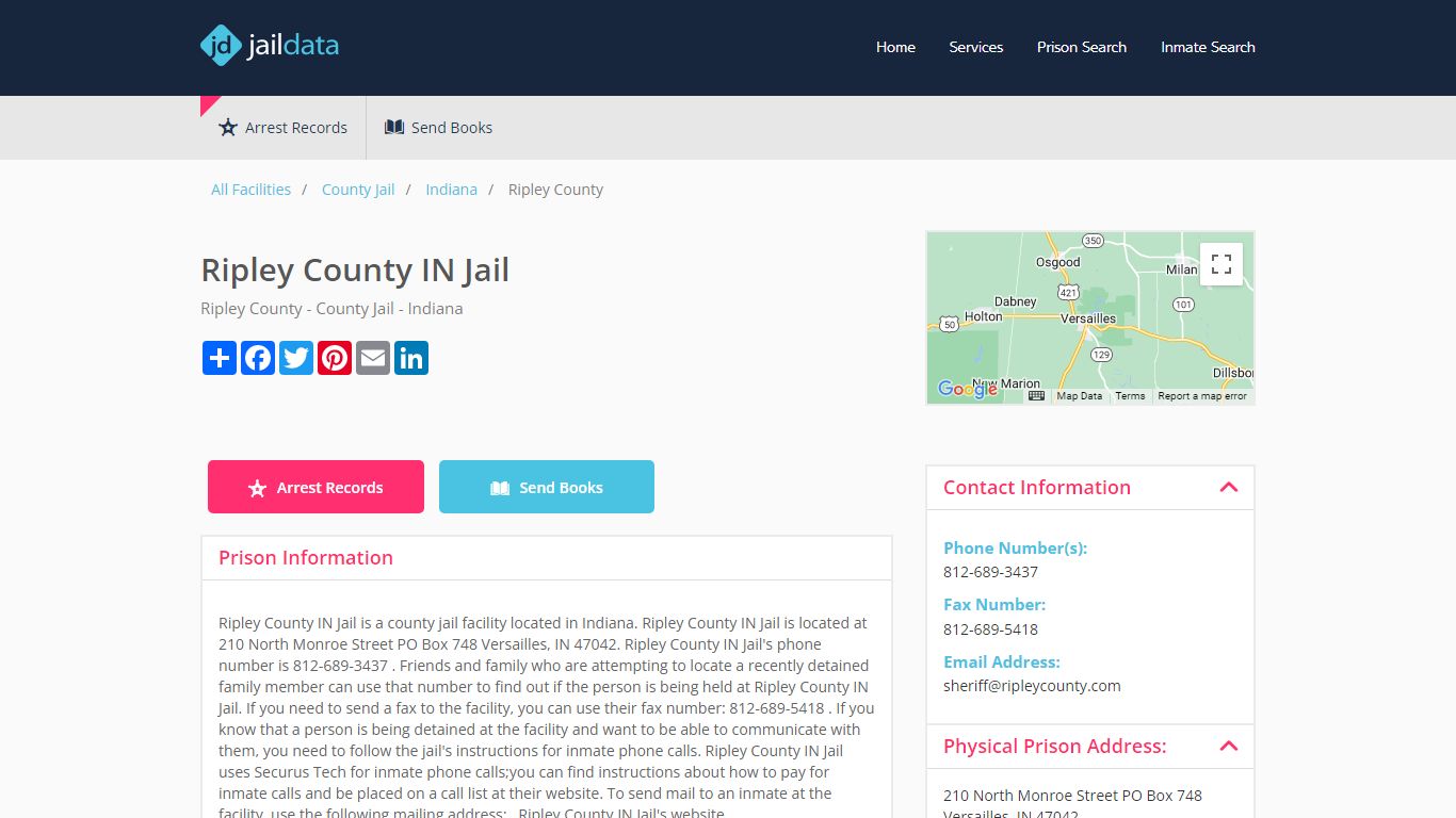 Ripley County IN Jail Inmate Search and Prisoner Info - Versailles, IN